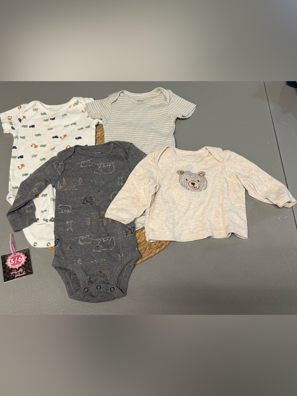 Baby Basics Neutral Bear & Stripe One-Piece Set